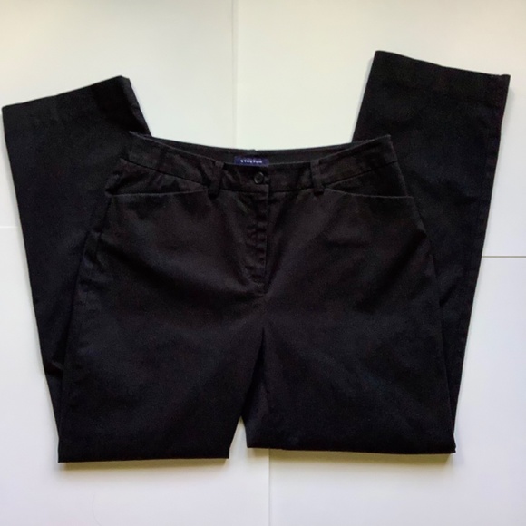 Black Cotton Straight Cut Pants - Picture 2 of 5